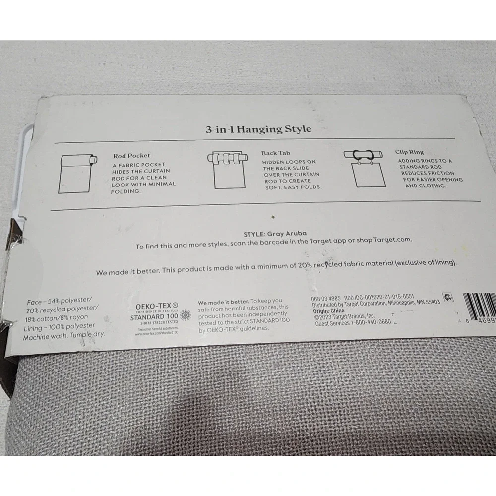 Threshold blackout curtain L 50'' x W 84'' gray Aruba-One panel